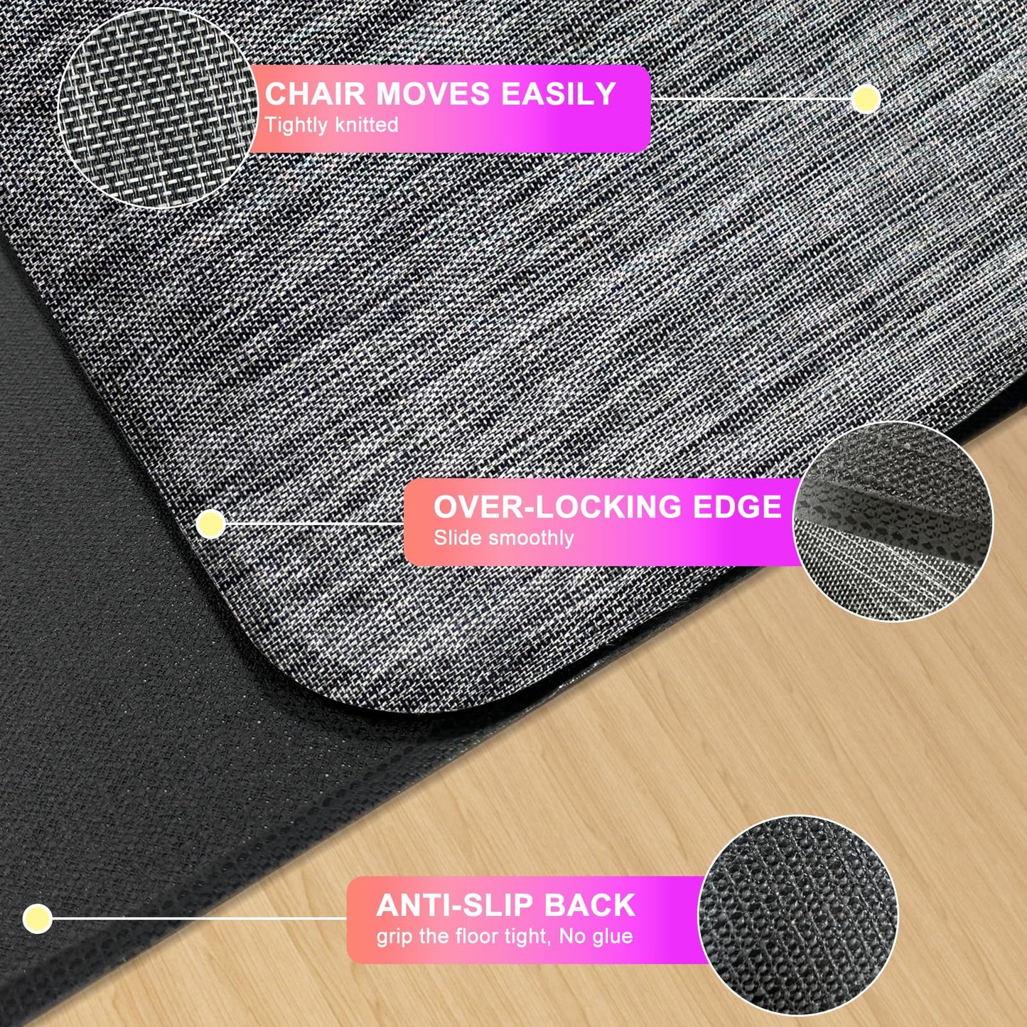 Azadx Office Chair Mat for Hardwood Floor 36" x 48" Heavy Duty Chair Mat for Hardwood Floors Slip Resistant Floor Protector for Home Office Computer Desk Chair Mat for Rolling Chairs, Dark Grey