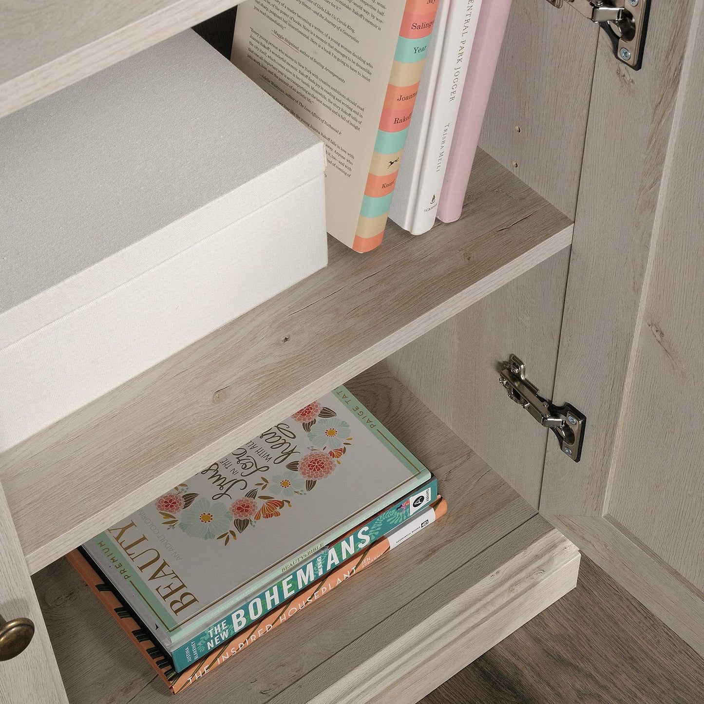 Sauder Miscellaneous Storage Bookcase with Doors, Adjustable Shelves, 5 Shelf Bookcase - Chalked Chestnut Finish