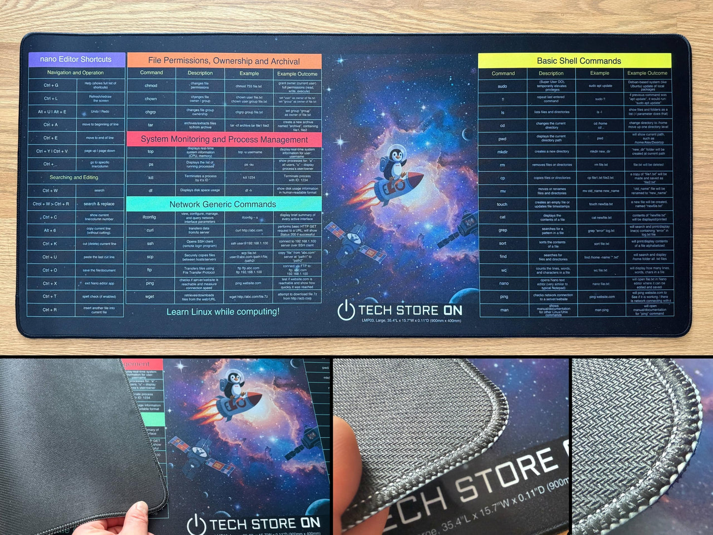 Linux Programmer Command XXL Mouse Pad – 900×400 mm Non-Slip Desk Mat with Essential Linux Commands & Examples for Coders, Sysadmins & IT Pros