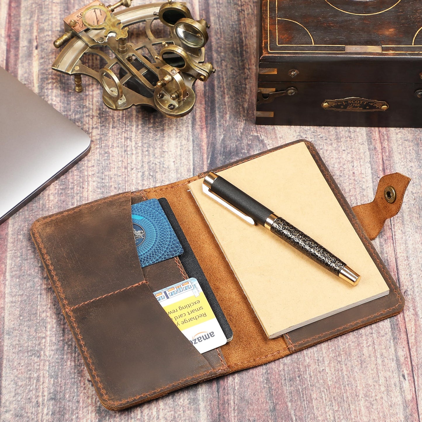 TheAntiq Genuine Leather Refillable Field Notes Cover 3.5 x 5.5" | Handmade Distressed Pocket Journal & Travel Diary Cover with Card Slots, Pen Loop & Passport Pocket Planner Case