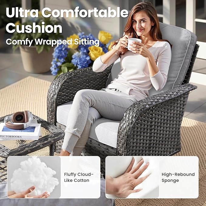 ovios 3-Piece Patio Furniture Set, Outdoor Wicker Sofa