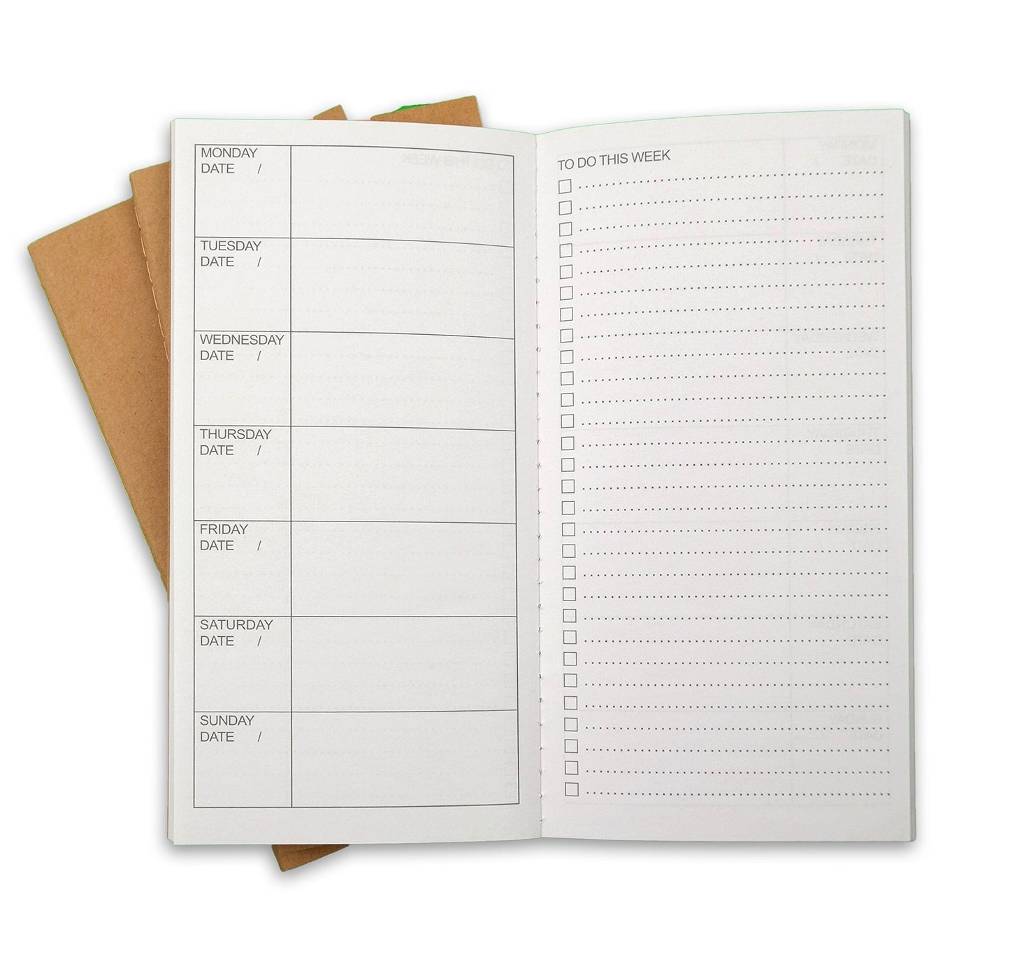 RICCO BELLO Travelers Notebook Refill Inserts, Weekly To Do Undated Calendar, Kraft Cover, 4.25 x 8.25 inches (Set of 3)