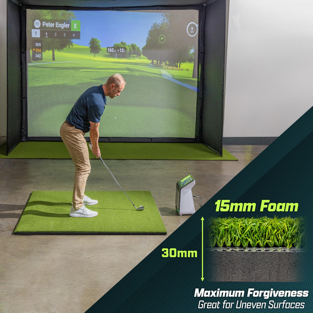 GoSports Golf Hitting Mat - ELITE 5 x 5 ft - 15 mm Artificial Turf Training Mat for Indoor/Outdoor Swing Practice, Includes 3 Rubber Tees