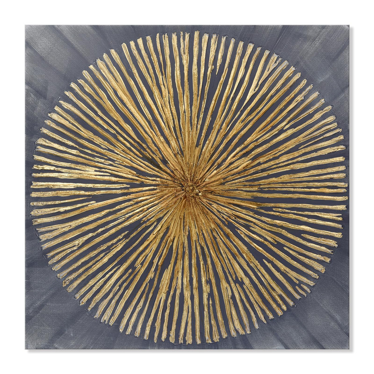 7Fisionart Modern Metal Sunburst Wall Art Gold & Grey Abstract Wall Decor Ready to Hang Radiant Framed Artwork for Living Room Bedroom Office 24x24 Inch
