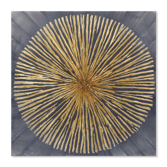 7Fisionart Modern Metal Sunburst Wall Art Gold & Grey Abstract Wall Decor Ready to Hang Radiant Framed Artwork for Living Room Bedroom Office 24x24 Inch
