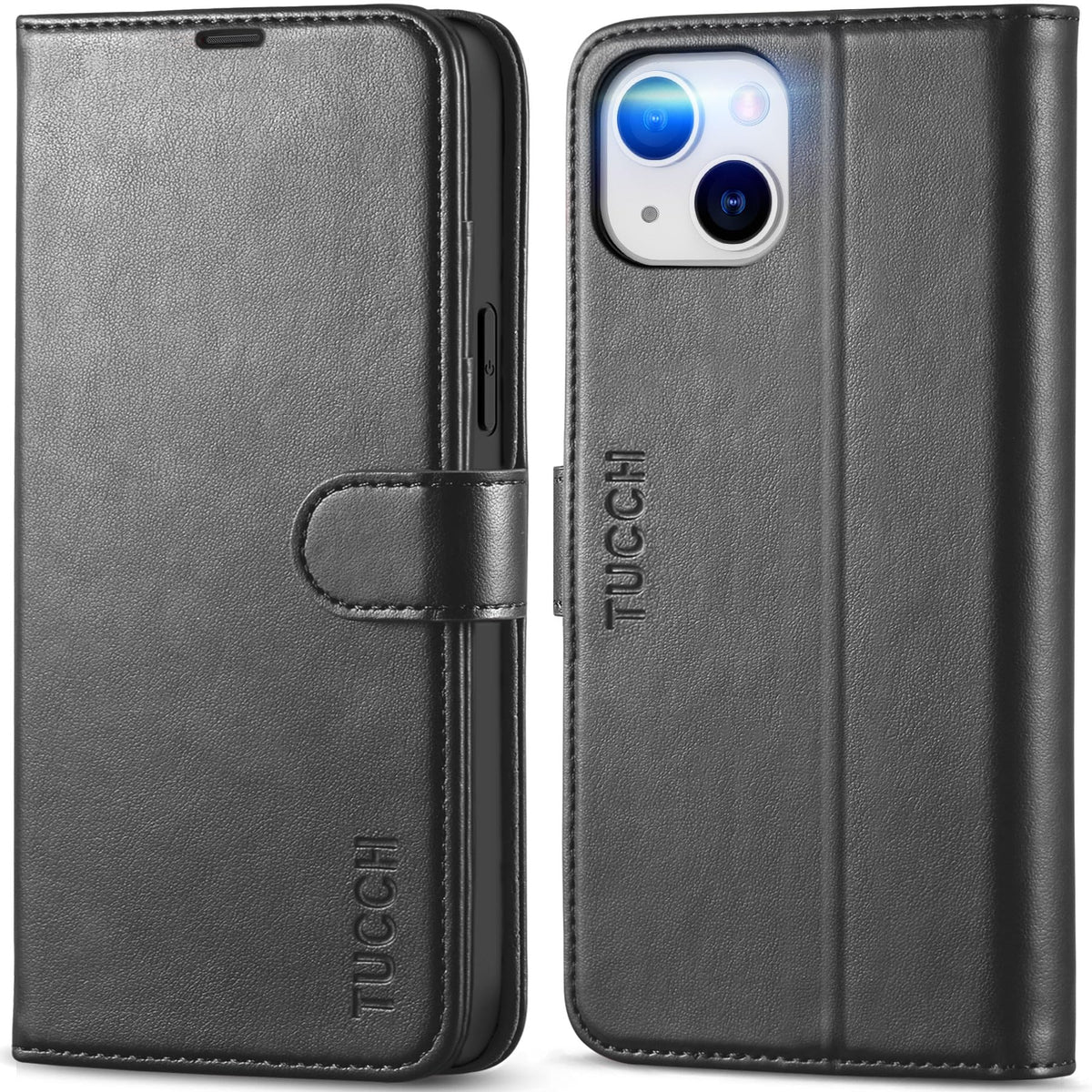 TUCCH Wallet Case for iPhone 14 Plus, [RFID Blocking] 4 Card Holder Stand [Shockproof TPU Interior Case] PU Leather Magnetic Protective Flip Cover Compatible with iPhone 14 Plus 6.7" 2022, Black