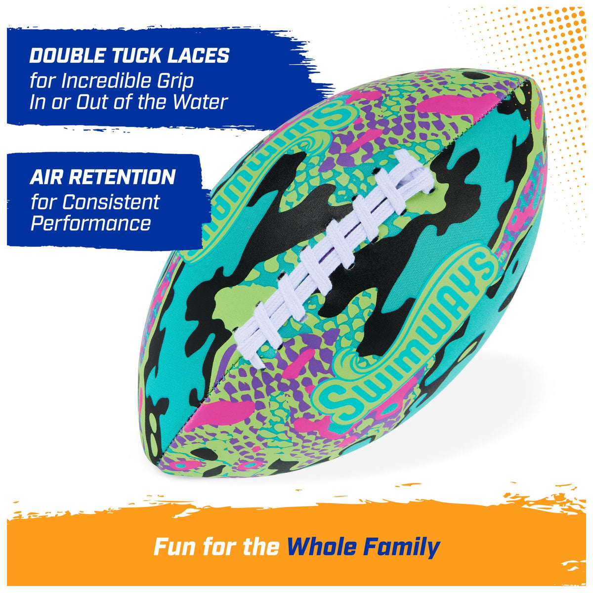 SwimWays Hydro Waterproof Football, Outdoor Games for Adults and Kids, Swimming Pool Accessories and Pool Party Games,9.25 Inches, Blue