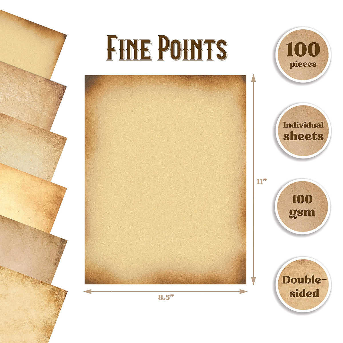 Better Office Products Stationery Paper, 100 Sheets, Aged Look Vintage Antique Old Fashion Parchment Paper, Letter Size 8.5 x 11 inch, Double Sided Printing Paper, 6 Designs, 100 Pack