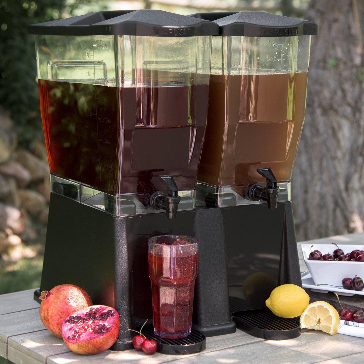 Carlisle FoodService Products Trimline Double Base Rectangular Beverage Dispensers with Spigot for Catering, Buffets, Restaurants, Polycarbonate (Pc), 2 x 3.5 Gallons, Black