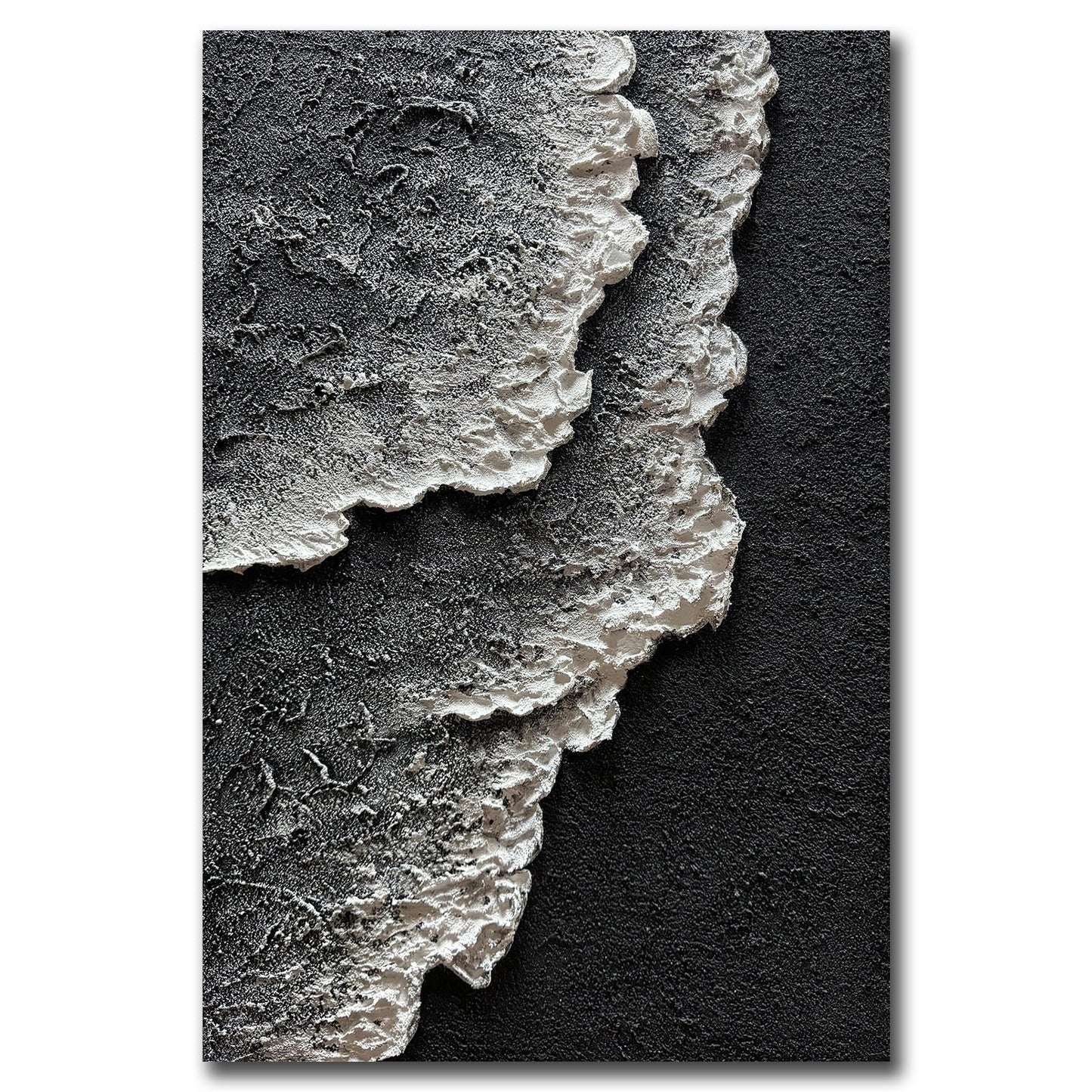 moshinart 24 x 36in Hand-Painted Oil Painting 3D Texture Black White Grey Modern Minimalist Black Abstract Wall Art, Home Office Wall Decoration Sea Wave 7