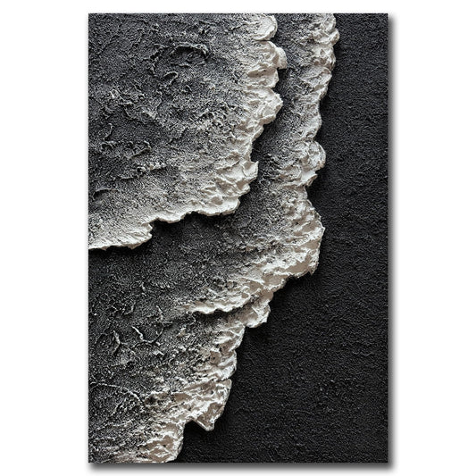 moshinart 24 x 36in Hand-Painted Oil Painting 3D Texture Black White Grey Modern Minimalist Black Abstract Wall Art, Home Office Wall Decoration Sea Wave 7