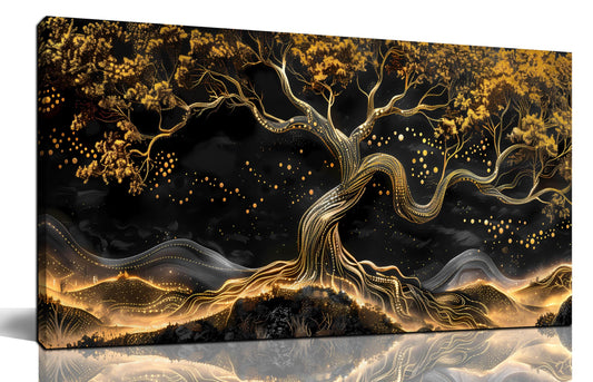 JKWALL77 Gold Trees Canvas Wall Art for Living Room - Black Art Wall Decor for Bedroom - Office Artwork Wall Decor Size 20" x 40"