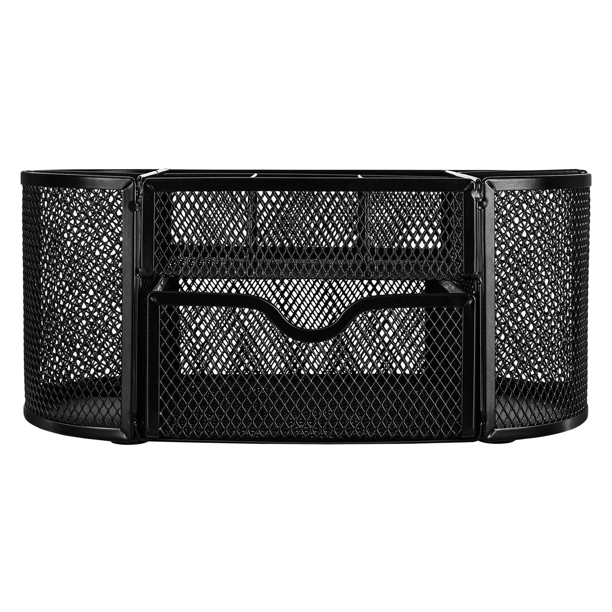 Amazon Basics Mesh Desk Organizer with Pen Holder, Pullout Drawer and Office Caddy Storage, 9.25" x 4.53" x 3.94", Black