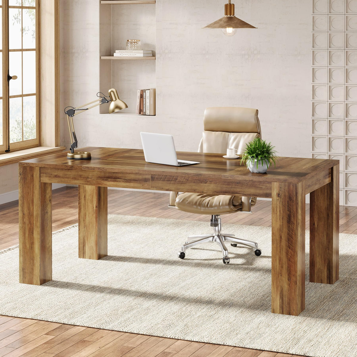 Tribesigns 63-Inch Executive Desk, Large Office Computer Desk, Simple Workstation Writing Table Study Table for Home Office, Rustic Brown