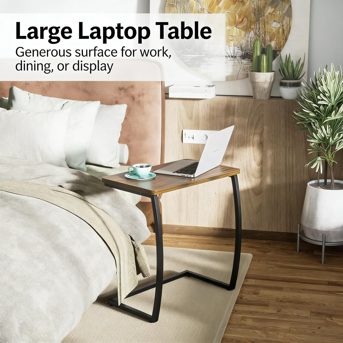 SRIWATANA Side Table, End Table, Vintage C-Shaped Couch Table for Sofa Laptop Coffee Snack, Walnut