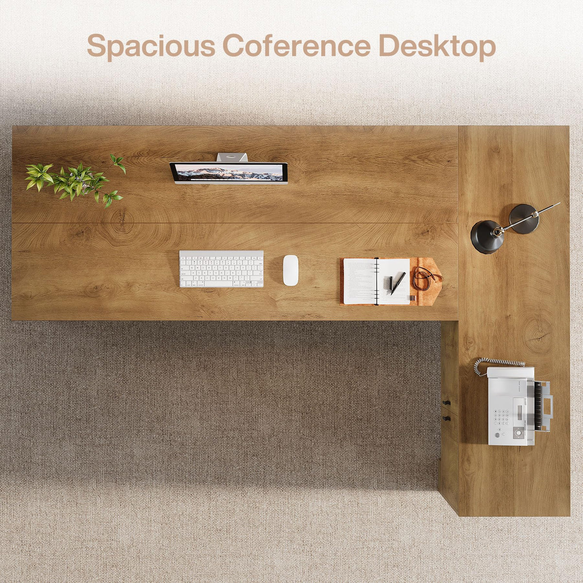 Tribesigns L-Shaped Executive Desk, 78-Inch Office Desk with Storage Cabinet and 2-Tier Shelf, Large Wooden Computer Writing Table Business Furniture Workstation for Home Office, Brown