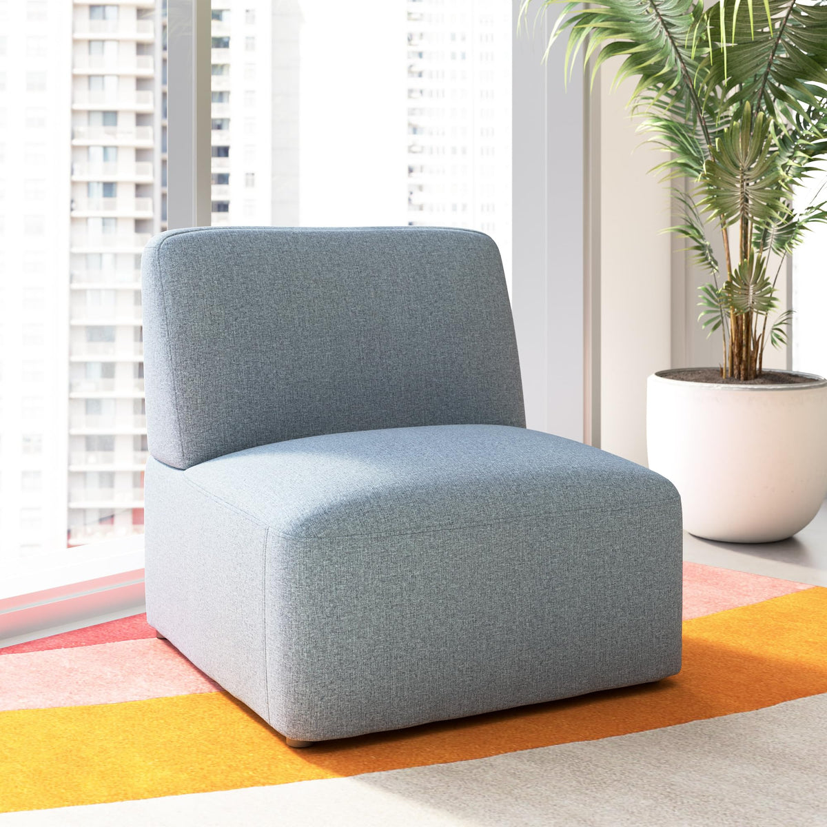 Bush Business Furniture Modular Armless Lounge Chair, Guest Seating for Lobby or Reception Area, Assemble Collection, Mist Fabric