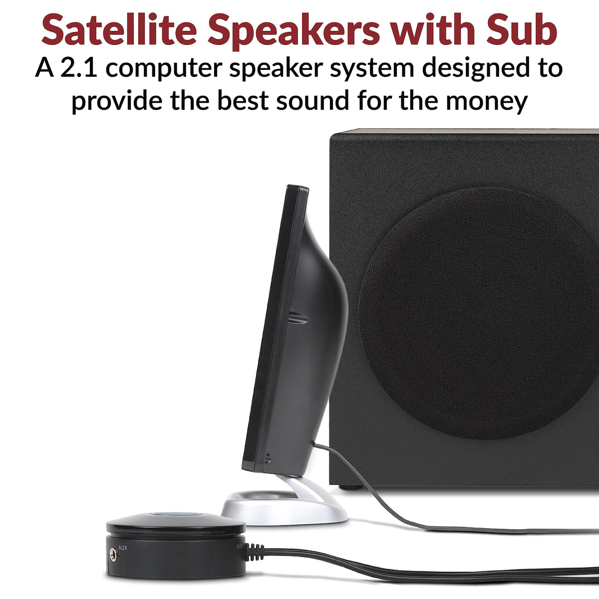 Cyber Acoustics CA-3090 2.1 Speaker System with Subwoofer with 18W of Power – Easy Setup and Convenient Controls, Great for Music, Movies, and Gaming
