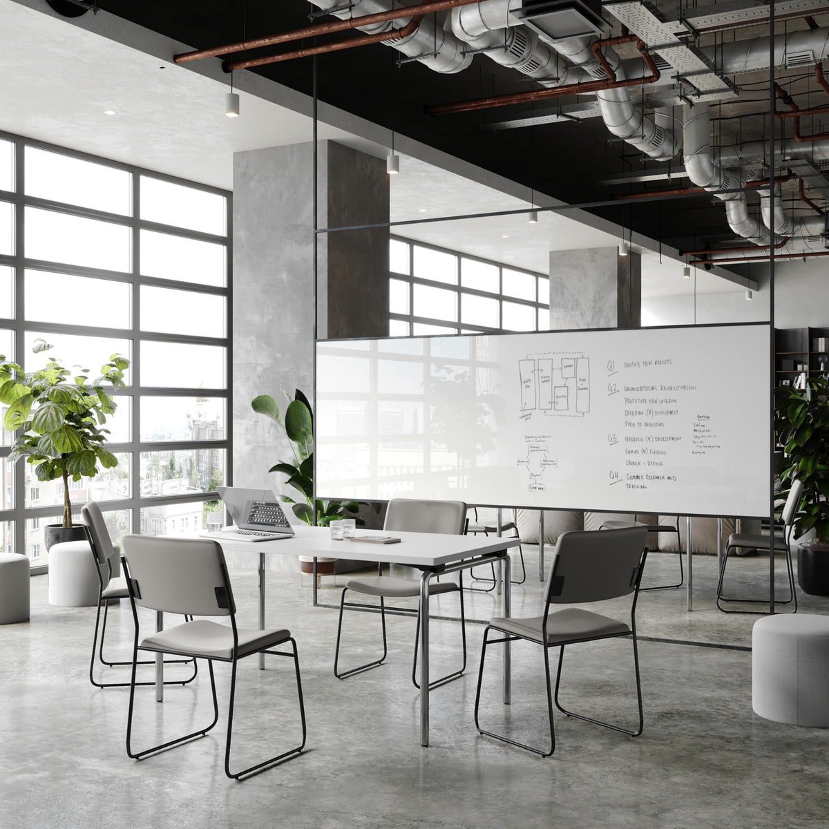 Flash Furniture Hercules Series High Density Vinyl Stacking Chairs for Waiting Rooms and Offices, Lobby Chairs with Padded Seats and Frames, Set of 5, Gray