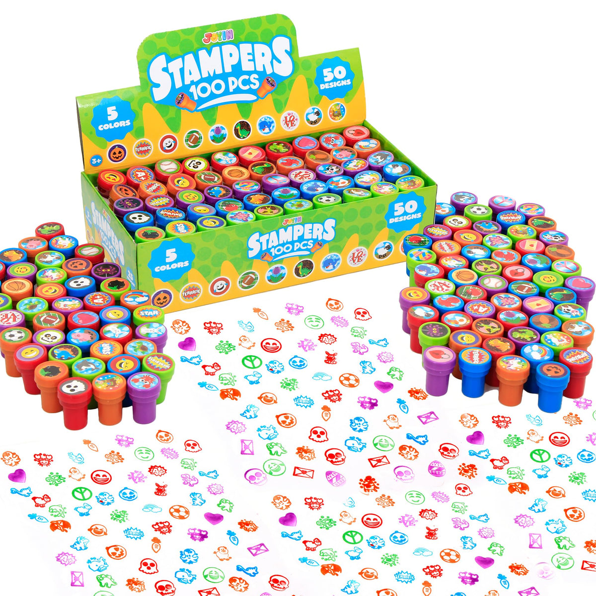 JOYIN 100 Pcs Assorted Stamps for Kids Self-Ink Stamps (50 Different Designs, Dinosaur, Zoo Safari Stampers) for Party Favor, Carnival Prizes, School Classroom Gift Stuffers, Treasure Box Toys