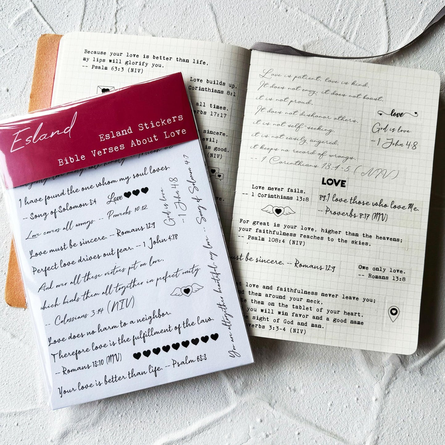 Esland Bible Verses Planner Stickers – 4 Sheets of Love Quotes, Retro Typewriter & Hand Lettering Styles, Inspirational Christian Stickers for Journaling, Scrapbooking, Bible Study, and Crafts