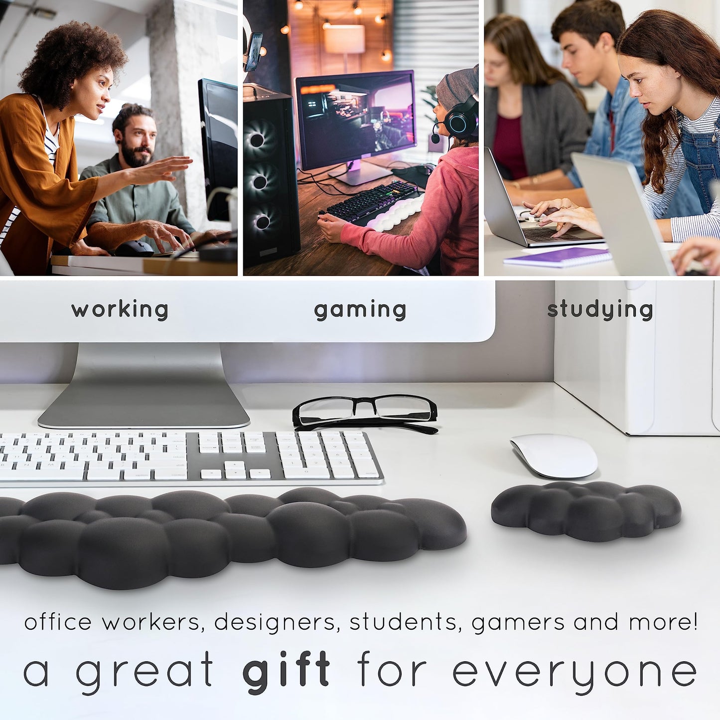 Green Cloud Keyboard Wrist Rest – Create-ables Qloud Green Wrist Rest for Computer Keyboard and Mouse, Ergonomic Memory Foam Wrist Pad with Non-Slip Base, Includes Cloud Mouse Pad