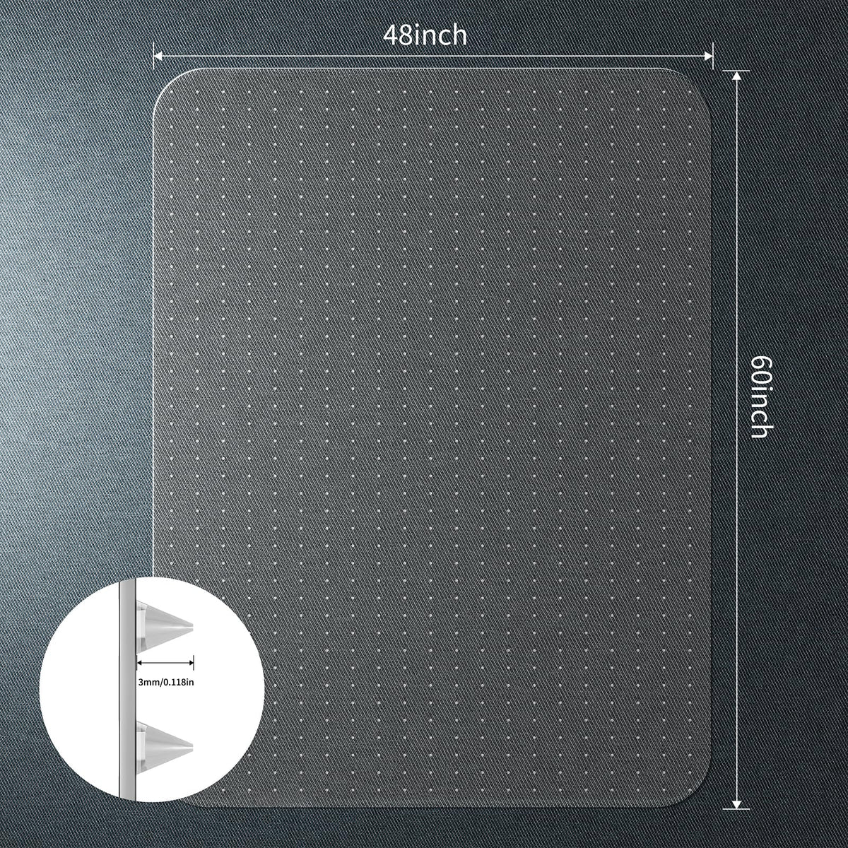 WASJOYE Office Chair Mat for Carpet, Desk Chair Mat for Carpet, Thick Computer Chair Mat with Non-Slip Studded for Home and Office Low Pile Carpet, 48" x 60"