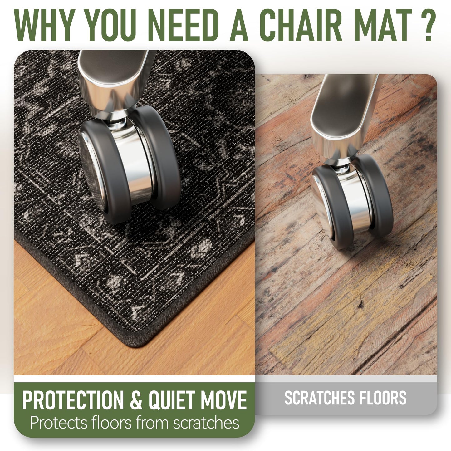 Office Chair Mat for Hardwood Floor, 36"x48" Desk Chair Mat for Home Office, Non-Slip Under Desk Mat for Rolling Chair,Washable Chair Rugs for Gaming Chairs-Black