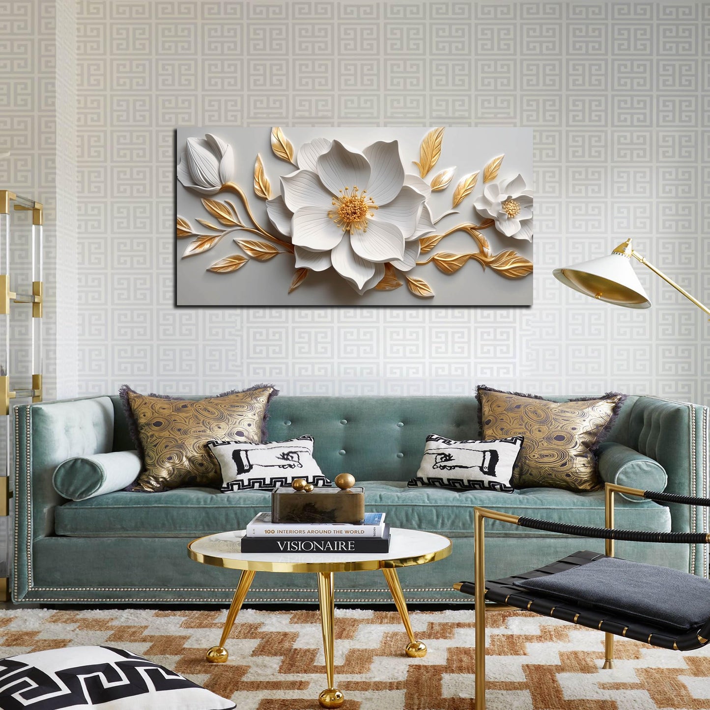 Canvas Wall Art for Living Room Bedroom Office White and Gold Flower Artwork Large Botanical Floral Wall Art Framed Wall Decor Modern Canvas Prints 20x40 In