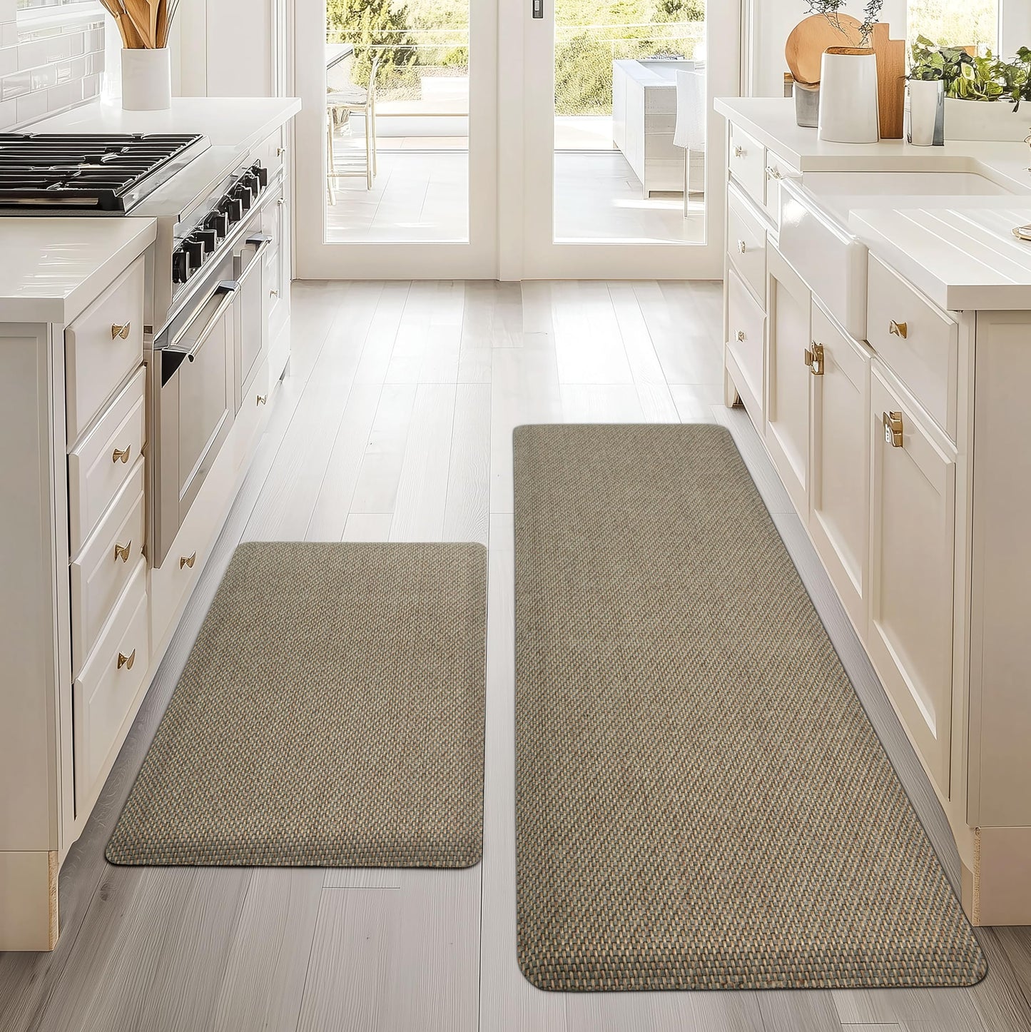 Tyrot Kitchen Mats 2PCS Cushioned Anti-Fatigue Kitchen Mats for Floor Non Slip Kitchen Rugs Absorbent Foam Comfort Standing Mat for Front of Sink, Office, Laundry(Grey/Green, 17.3"x28"+17.3"x47")