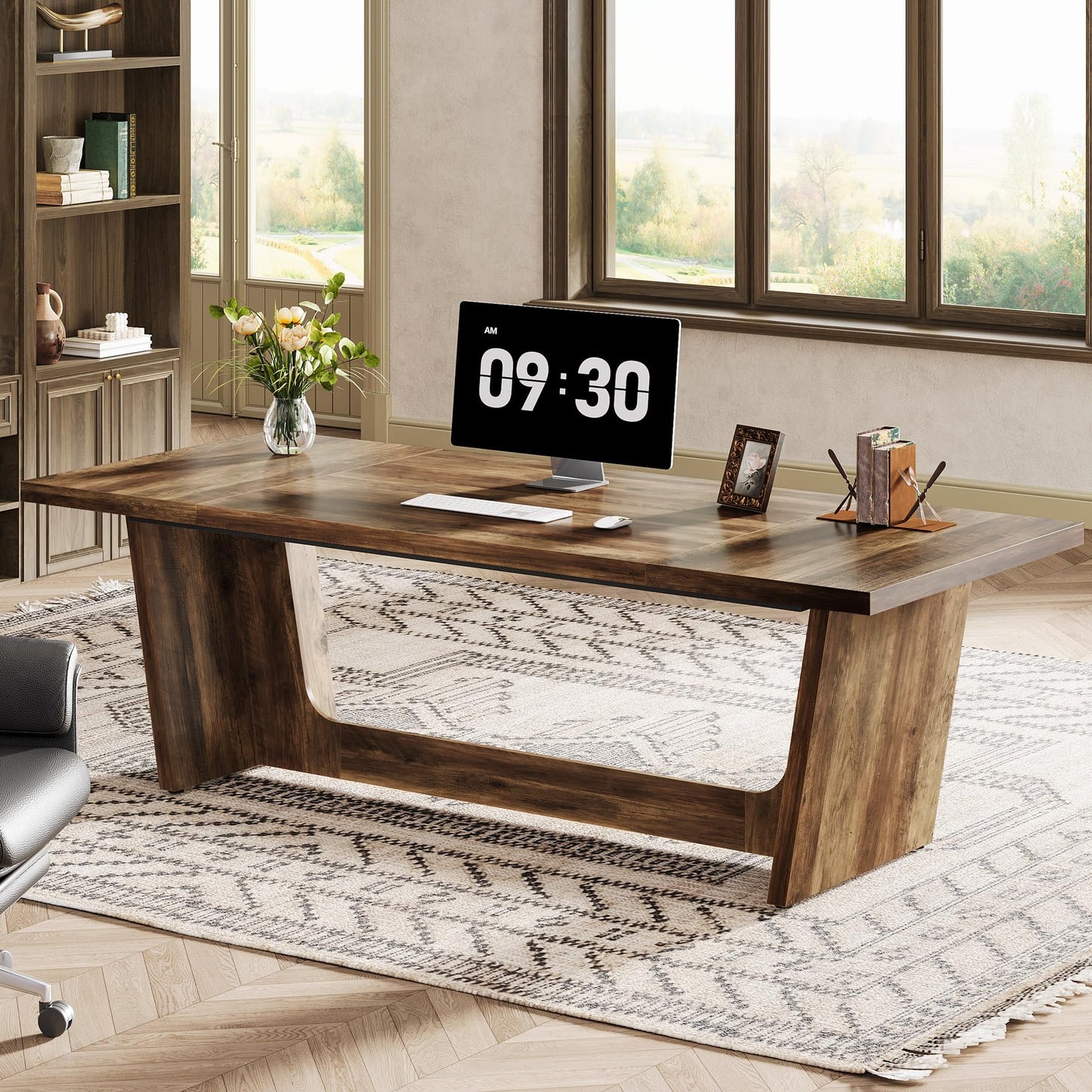 Tribesigns 70.87-Inch Executive Desk, Large Wood Desk for Home Office, Rustic Study Writing Table with Heavy-Duty Pedestal, Extra Long Business Workstation