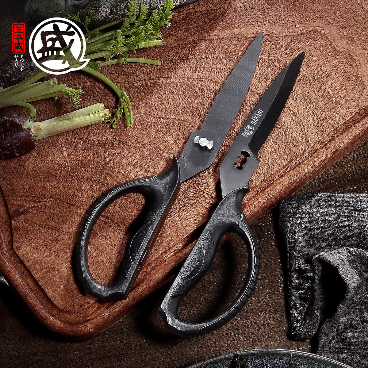MITSUMOTO SAKARI Japanese Kitchen Scissors, Heavy Duty Poultry Shears, Detachable Titanium Plated Stainless Steel Utility Food Scissors for Meat, Chicken Bone and Herbs
