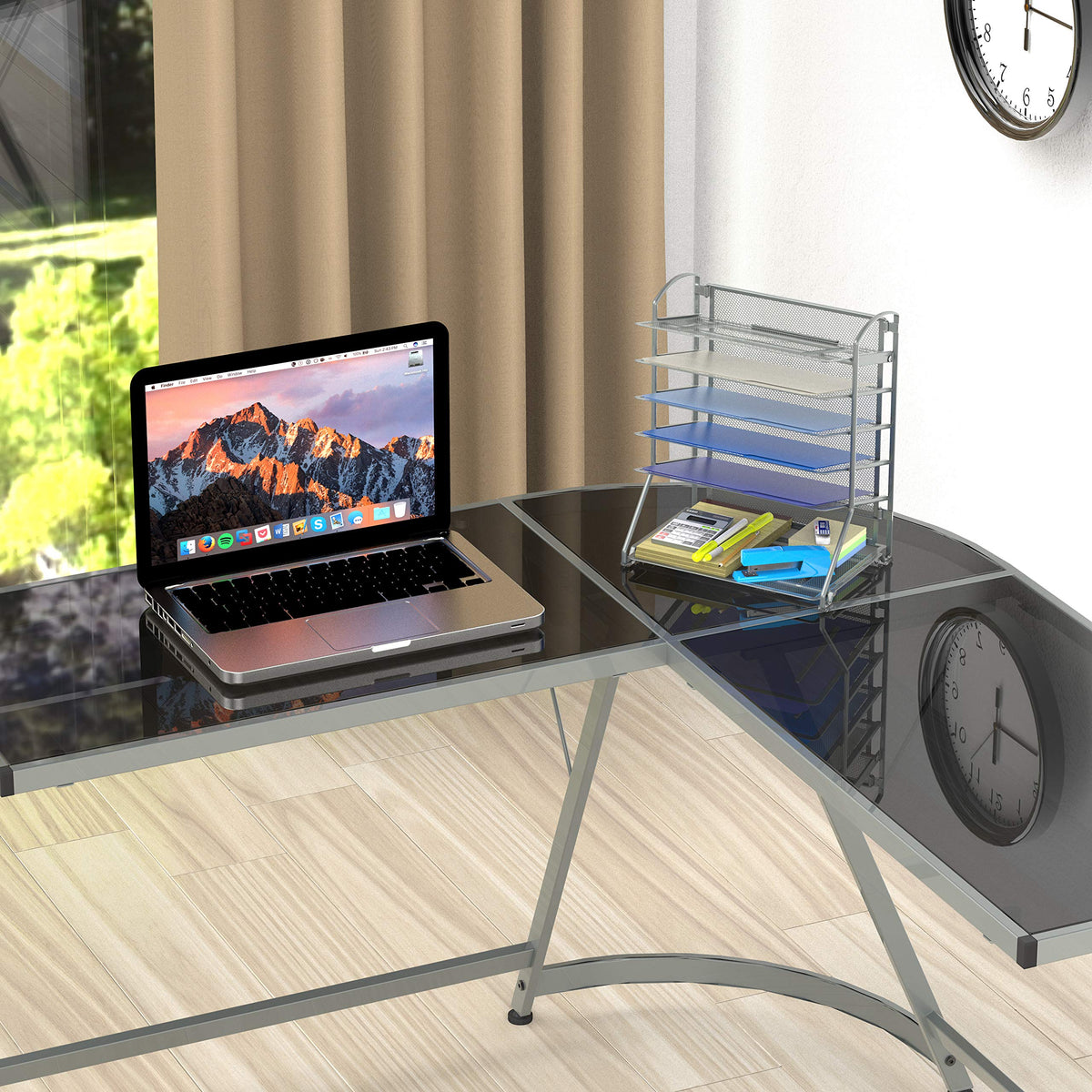 Simple Houseware 6-Tier Sliding File Organizer, Desk Letter Tray for Document and Mail Sorting, Silver