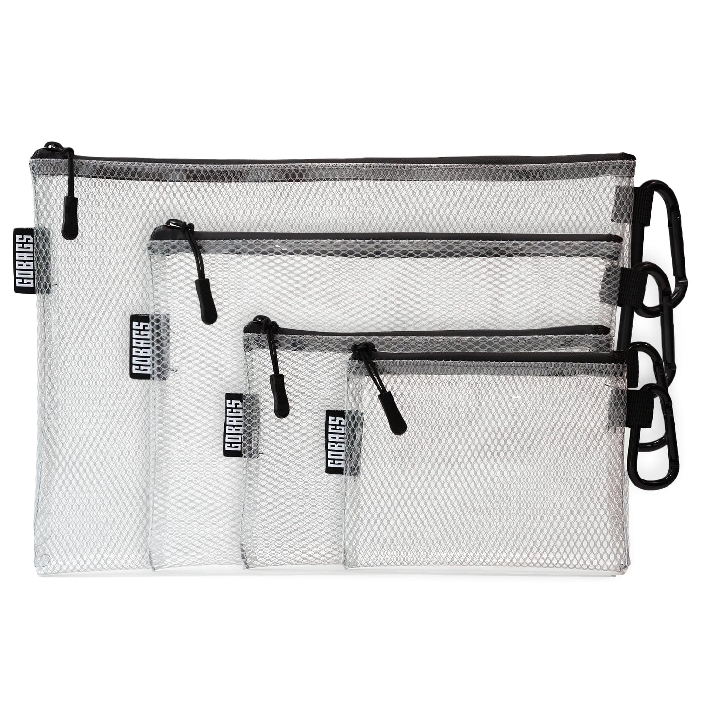 GOBAGS Air Production Multi‑Size Clear Zipper Pouch (4‑Pack) – Cable Organizer & Travel Gear Bag for Electronics, Camera Accessories, Tool Pouch & Small Tech Storage
