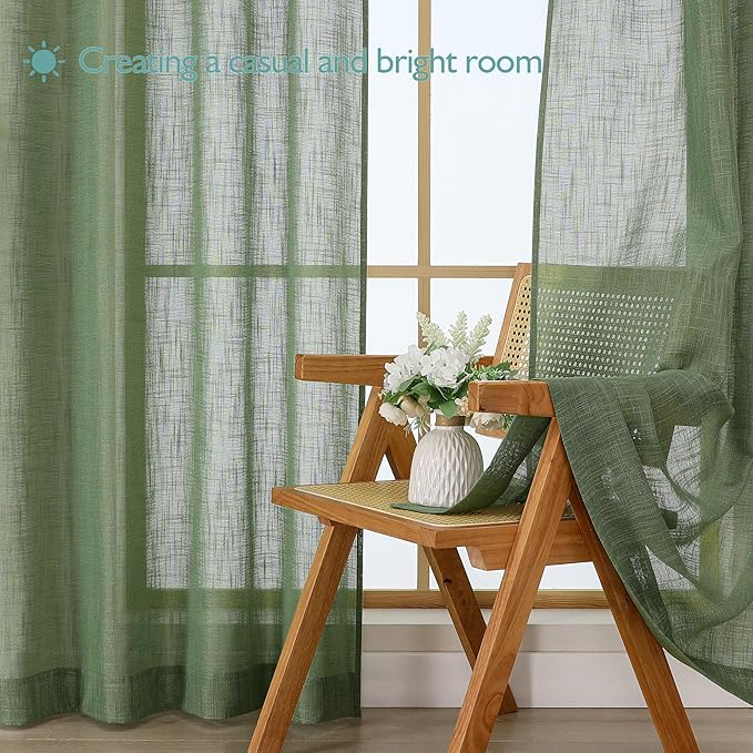 Chyhomenyc Sage Green Semi Sheer Curtains 84 Inches Long 2 Panels Set, Light