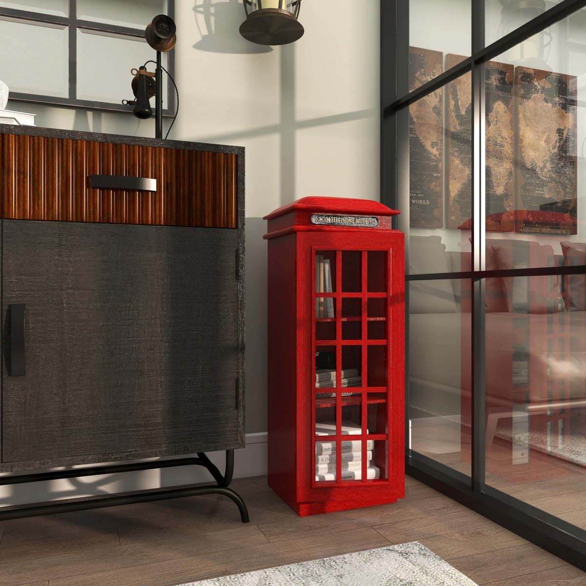 Deco 79 Wooden Telephone Room Storage Unit Vintage London Booth 2 Shelf Storage Cabinet, Accent Cabinet 11" x 9" x 30", Red