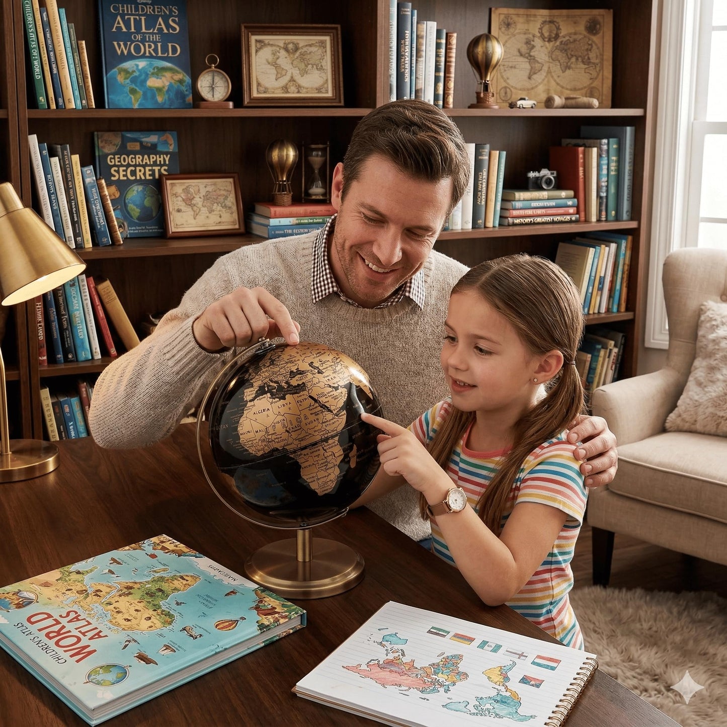 JOINPAYA 6 Inch Small World Globe with Antique Bronze Stand Black Gold Earth Desktop Decor for Kids & Adults Geography Learning Globe for Home Office Classroom
