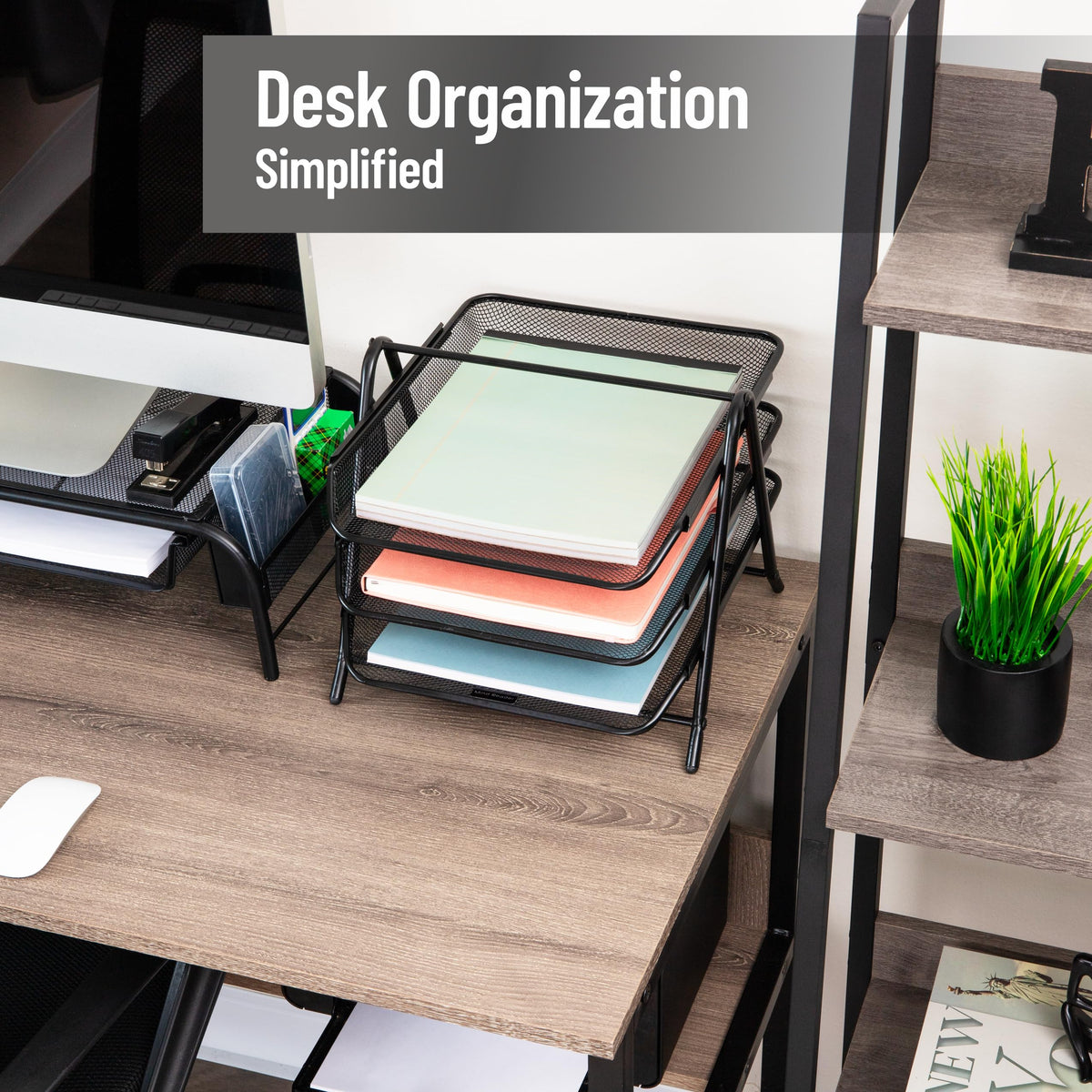 Mind Reader 3-Tier Paper Tray, Desktop Organizer, File Storage, Office, Metal Mesh, 11.75" L x 13.75" W x 10" H, Set of 2, Black