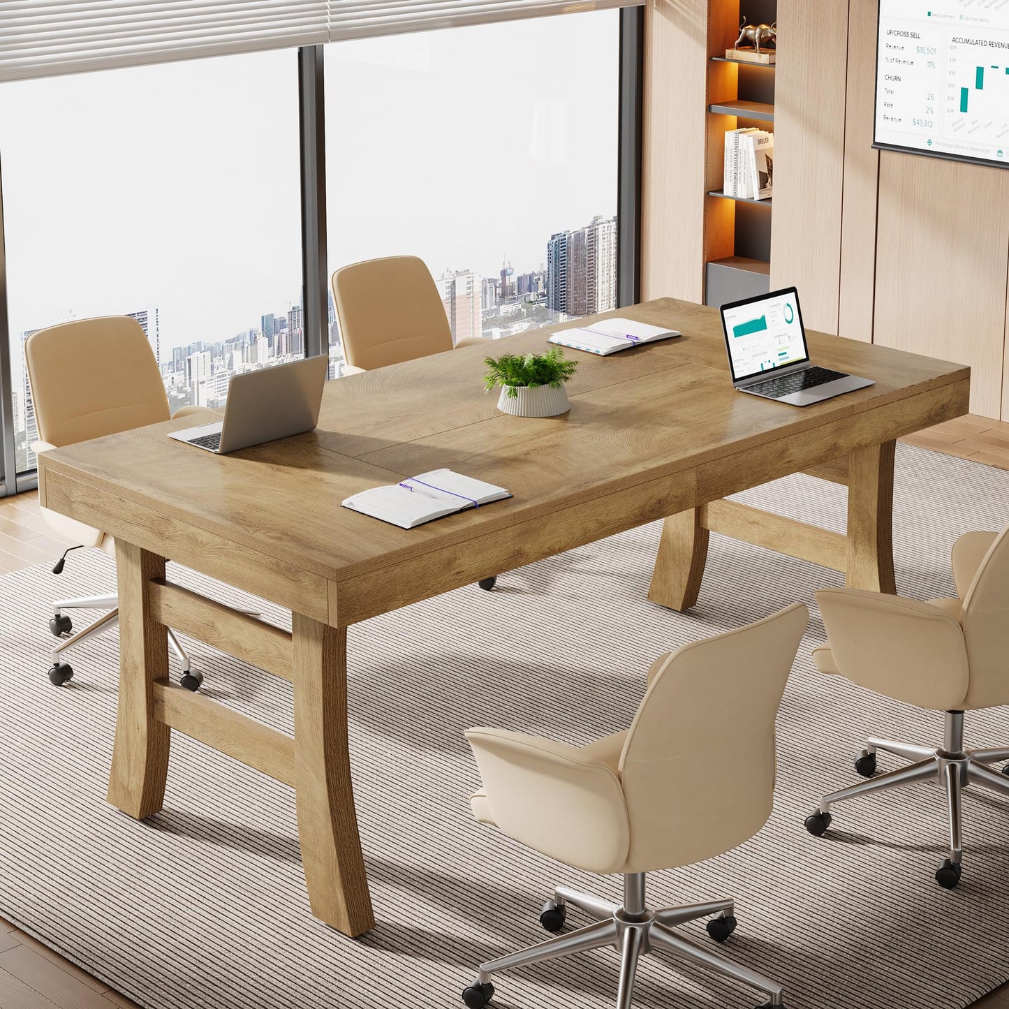 Tribesigns 63-Inch Executive Desk, Large Office Computer Desk with Sturdy Legs, Farmhouse Simple Workstation Writing Study Table for Home Office, Light Brown