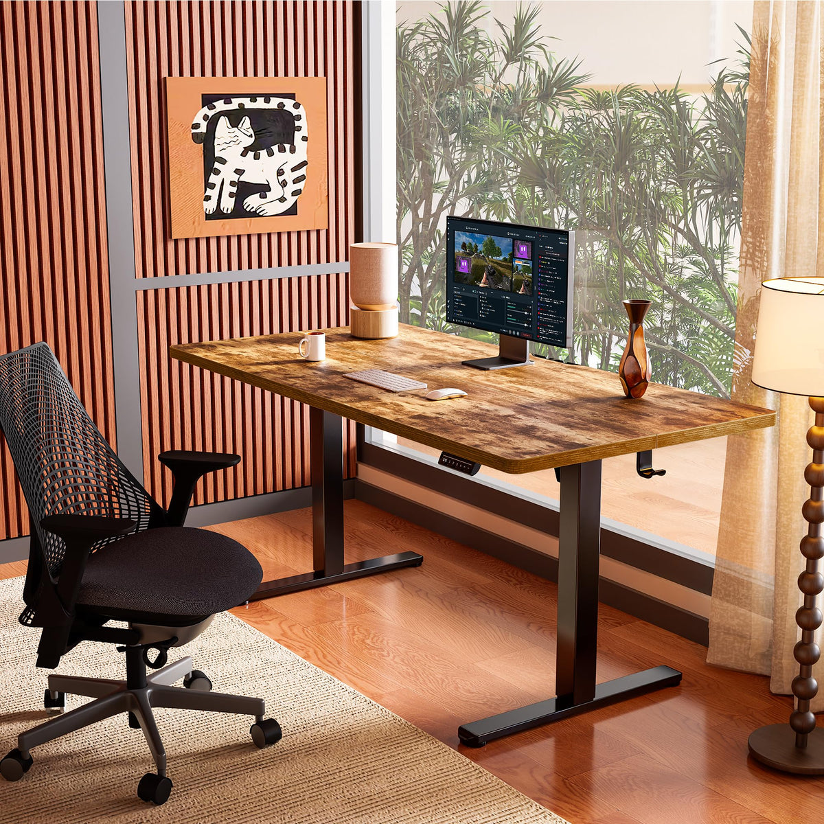 ErGear Height Adjustable Electric Standing Desk, 48 x 24 Inches Sit Stand up Desk, Memory Computer Home Office Desk, Vintage Brown