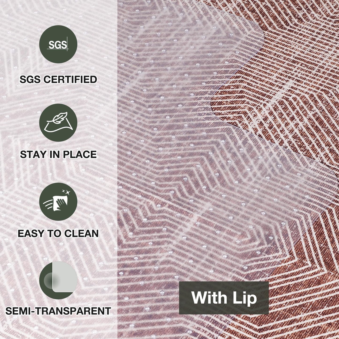 FUNMAT Chair Mat for Carpet, 45" x 53" Easy Glide Desk Chair Mat for Carpeted Floors, Beveled Edge Vinyl Mat with Grips, Heavy Duty Carpet Protector for Home Office, Clear(with Lip)