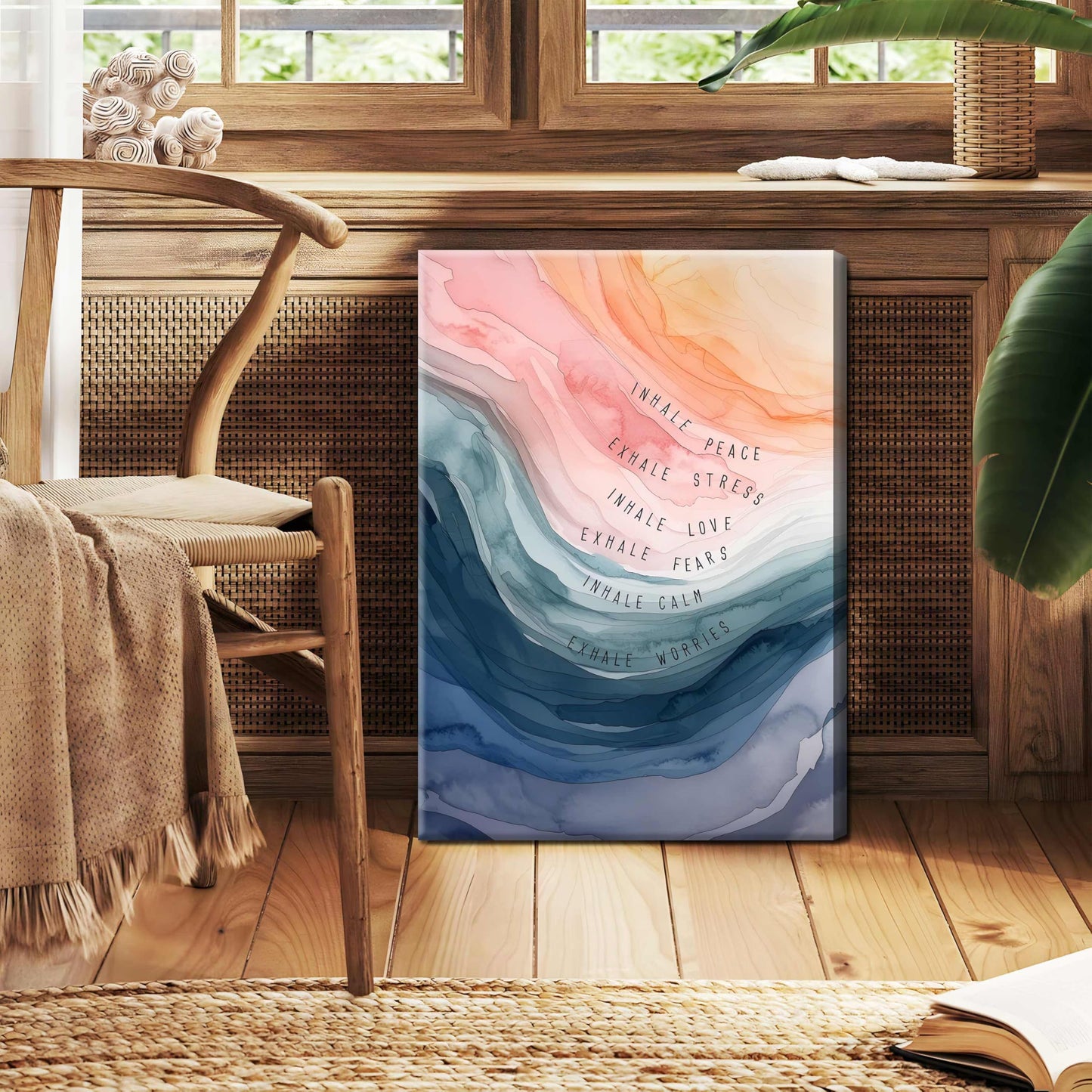 YHCTHT Mental Health Wall Art, Therapy Office Pictures Wall Decor, Inhale Exhale Meditation Art Paintings, Inspirational Canvas Prints, Therapist Artwork for Meditation Room Calming Corner 12x16 Inch