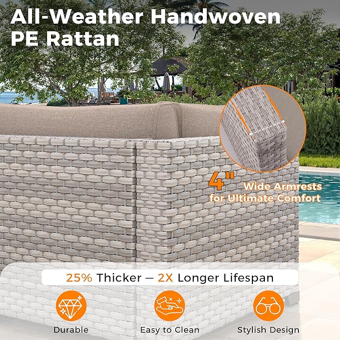 6-Seat Modern Outdoor Wicker Rattan Patio Furniture Set