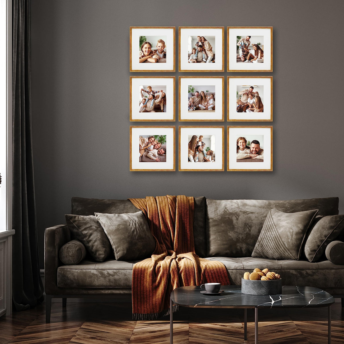 Sheffield Home 9 Piece Gallery Wall Frame Set, 12x12 Inch, Antique Bronze