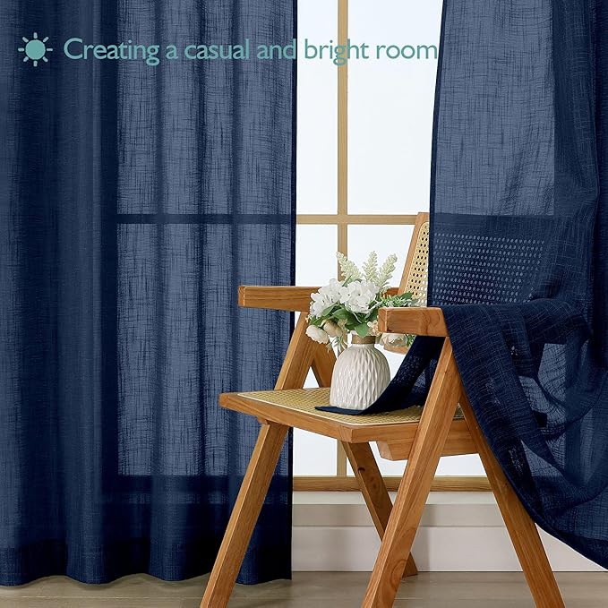 Chyhomenyc Extra Long Navy Blue Semi Sheer Curtains 120 Inches Long 2 Panels Set