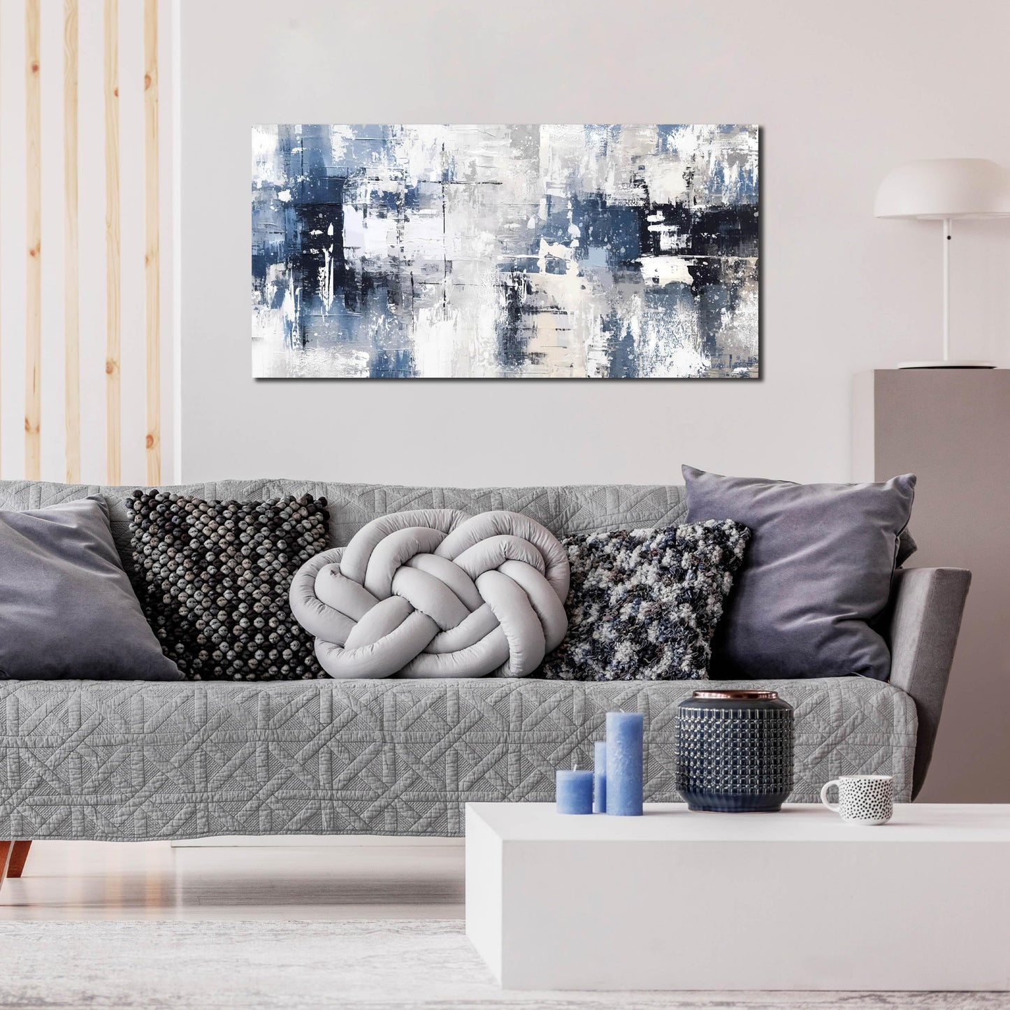 Prepeyssee White and Blue Abstract Canvas Wall Art for Living Room Bedroom Home Office Large Modern Grey Abstract Canvas Prints Picture Ready to Hang Size 20x40