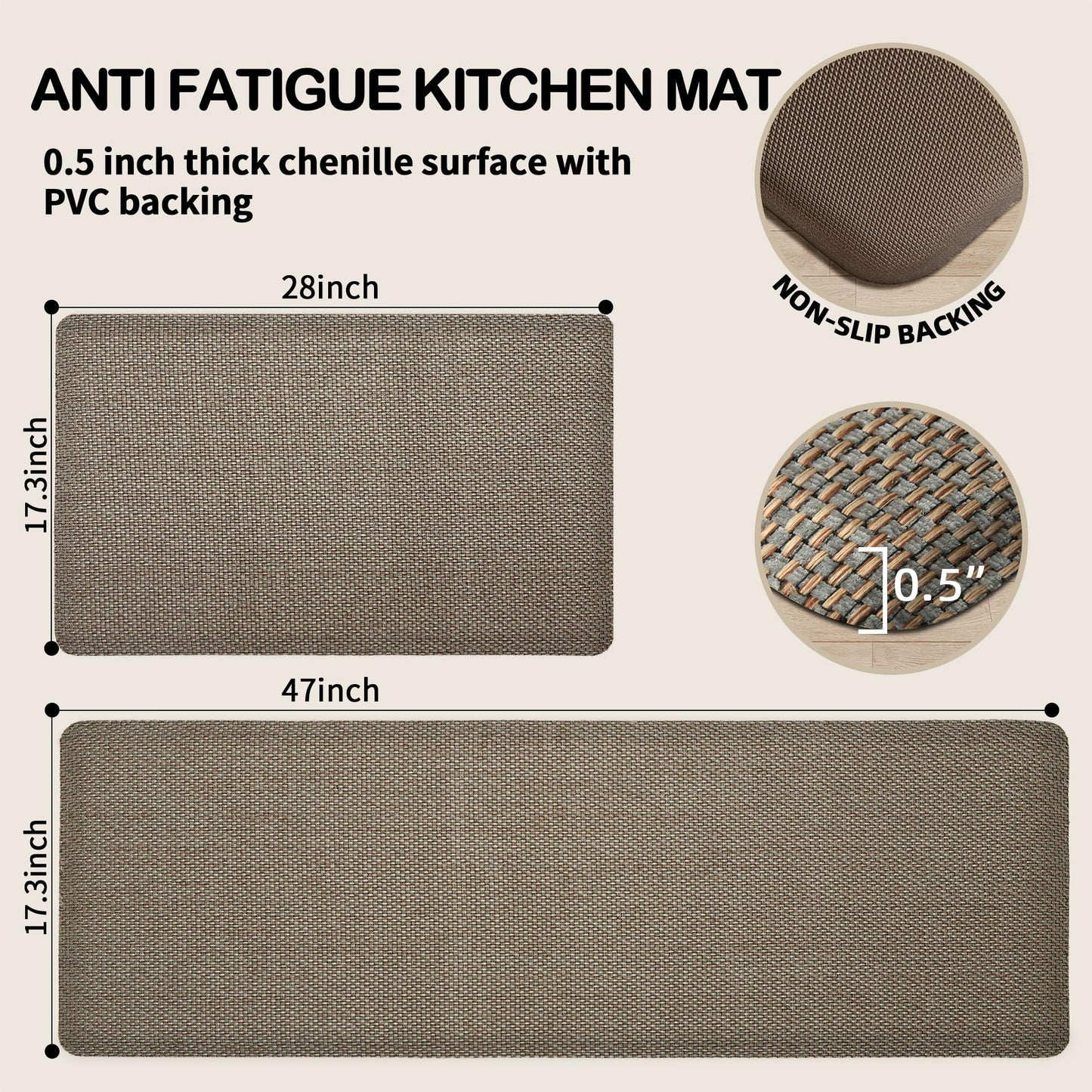 Tyrot Kitchen Mats 2PCS Cushioned Anti-Fatigue Kitchen Mats for Floor Non Slip Kitchen Rugs Absorbent Foam Comfort Standing Mat for Front of Sink, Office, Laundry(Grey/Green, 17.3"x28"+17.3"x47")