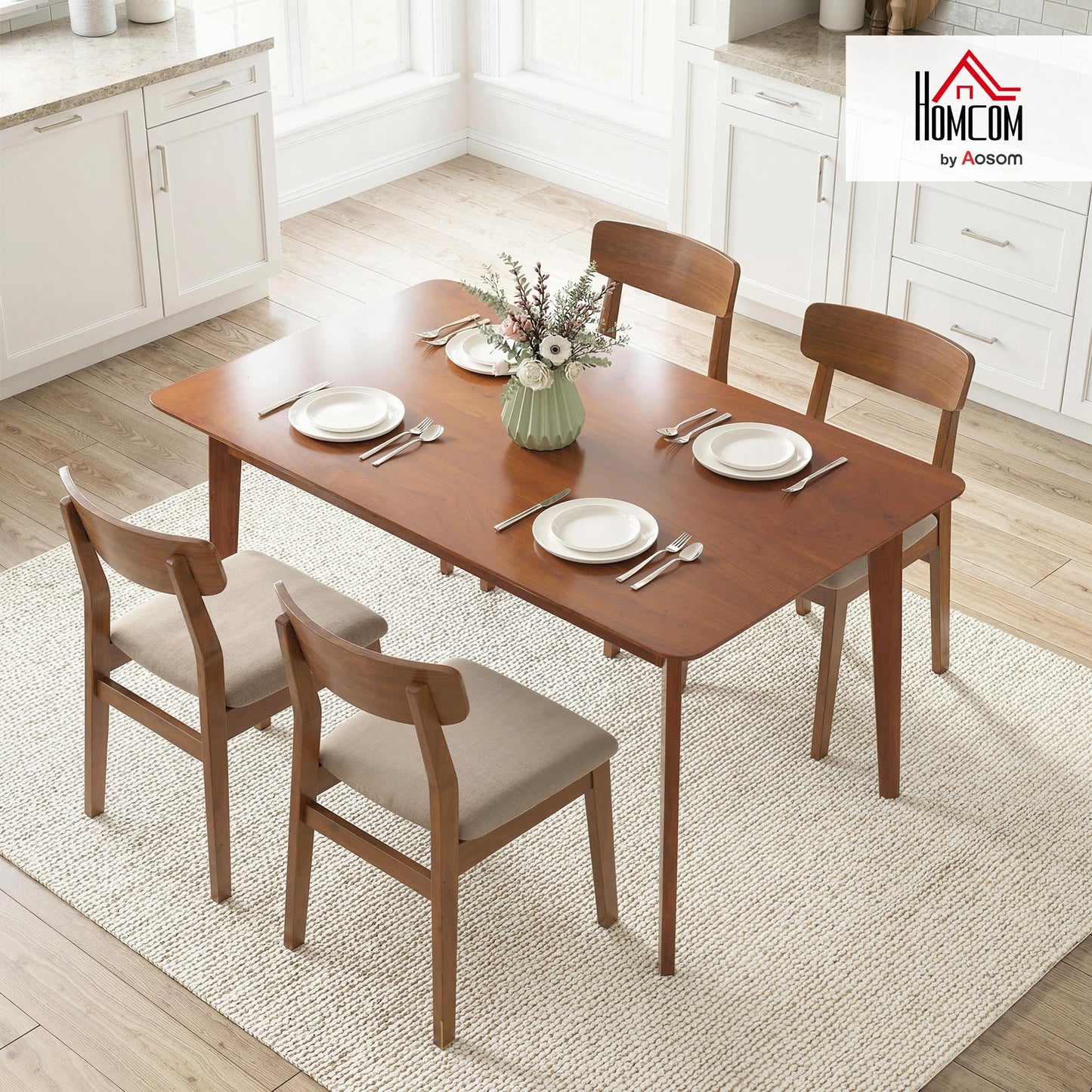HOMCOM 47" Mid-Century Modern Dining Table for 4, Rectangular Kitchen Table with Wood Grain Finish, Tapered Legs, Wood Frame for Small Spaces, Dining Room, Apartment, Easy to Assemble, Walnut