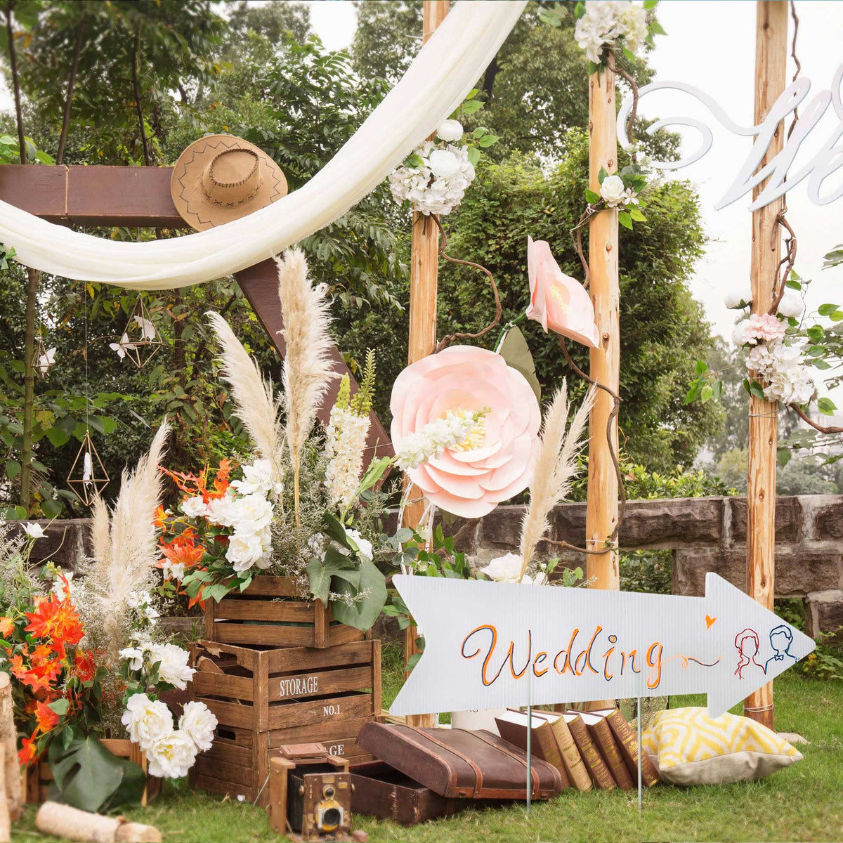 Blank Arrow Signs With Stakes 6 Pack - 17 x 6 Inches Wedding Directional Yard Signs, This Way Arrow Birthday Party Signs