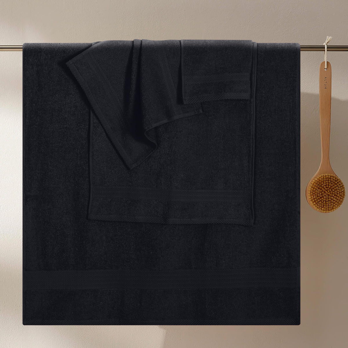 GLAMBURG Ultra Soft 8-Piece Towel Set - 100% Pure Ringspun Cotton, Contains 2 Oversized Bath Towels 27x54, 2 Hand Towels 16x28, 4 Wash Cloths 13x13 - Ideal for Everyday use, Hotel & Spa - Black